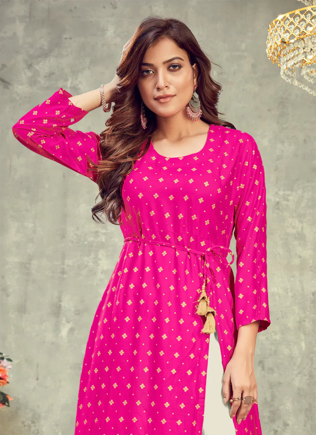 Hot Pink Side Slit Designer Empire A-Line Kurta treevesto