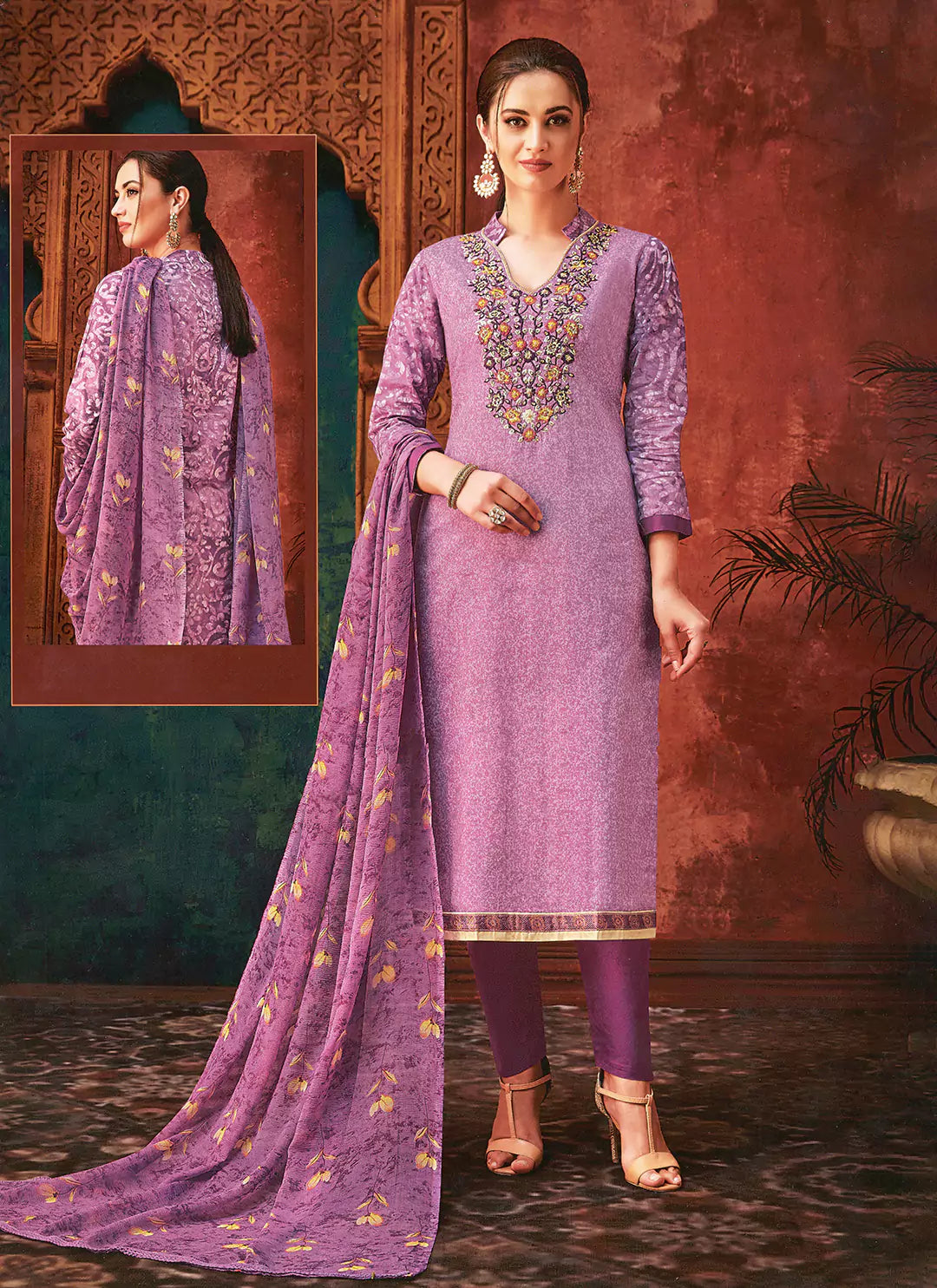 Lavender Cambric Cotton Full Suit Set treevesto
