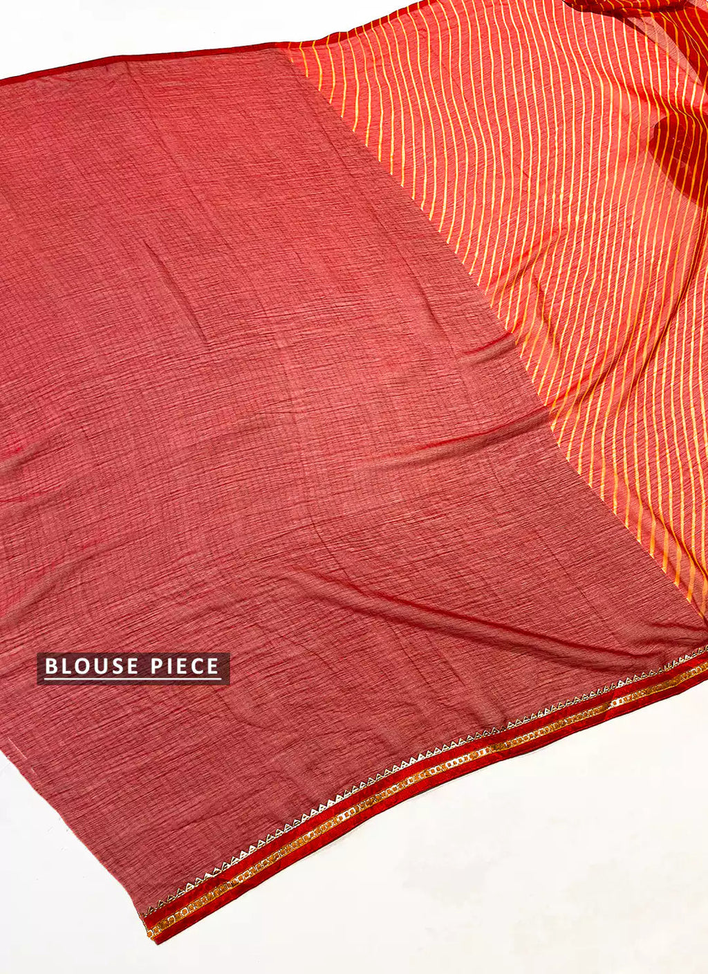 Leheriya Print Red Pure Chiffon Saree With Gota Patti Border treevesto