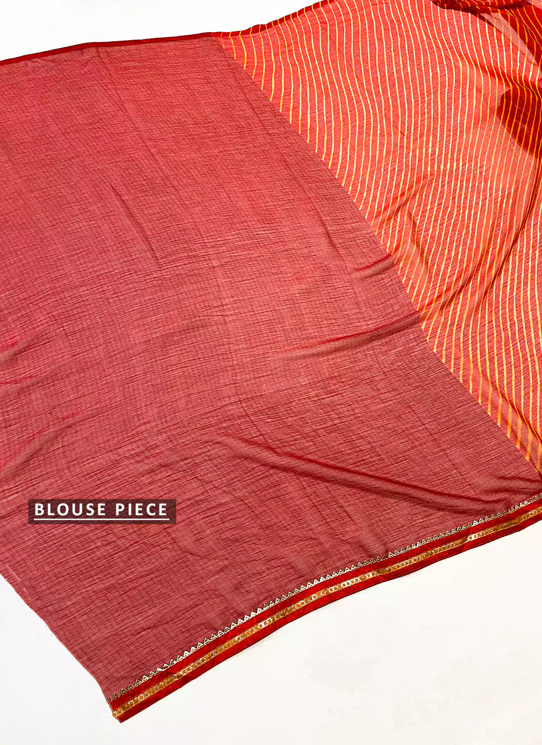 Leheriya Print Red Pure Chiffon Saree With Gota Patti Border treevesto