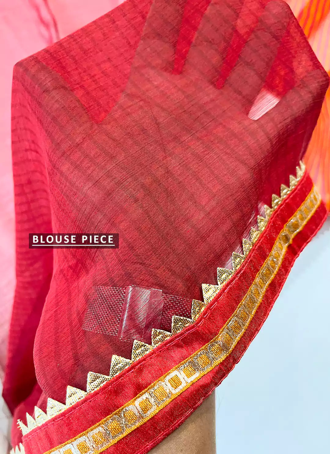 Leheriya Print Red Pure Chiffon Saree With Gota Patti Border treevesto