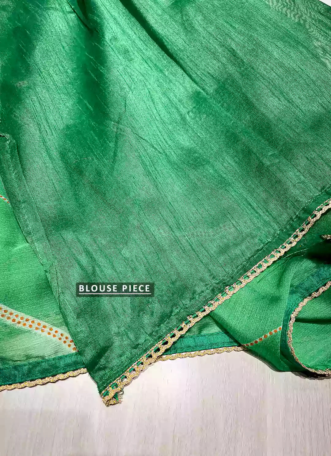 Light Green Moss Chiffon Leheriya Saree - TREEVESTO
