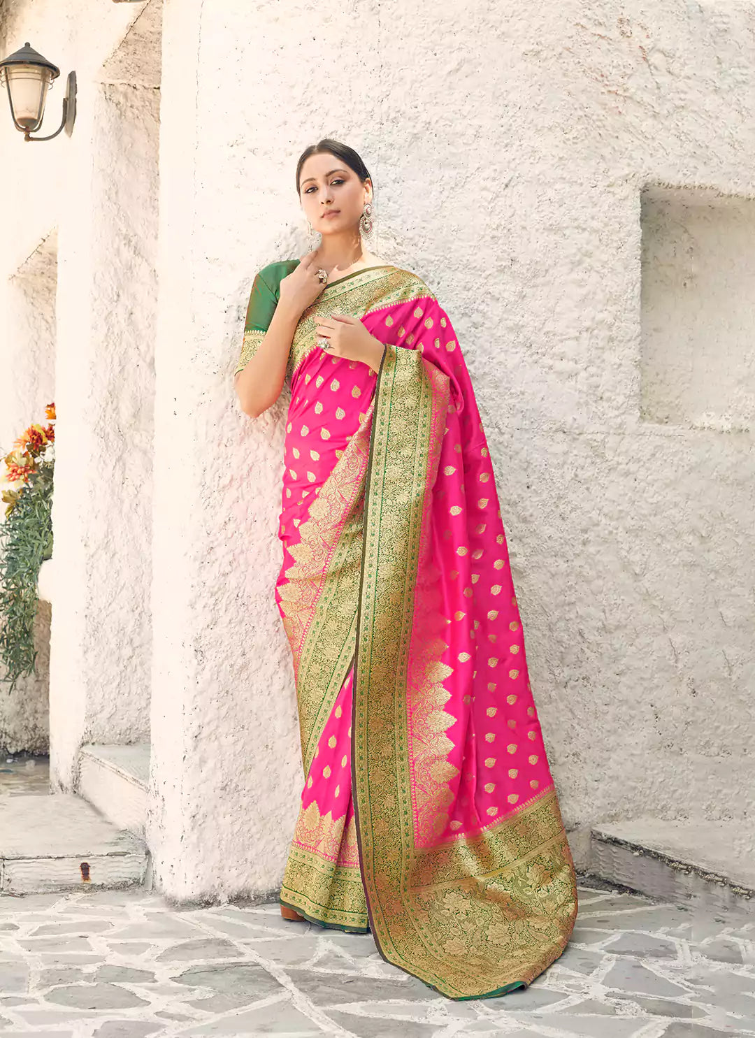 Magenta Pink Banarasi Silk Saree - TREEVESTO