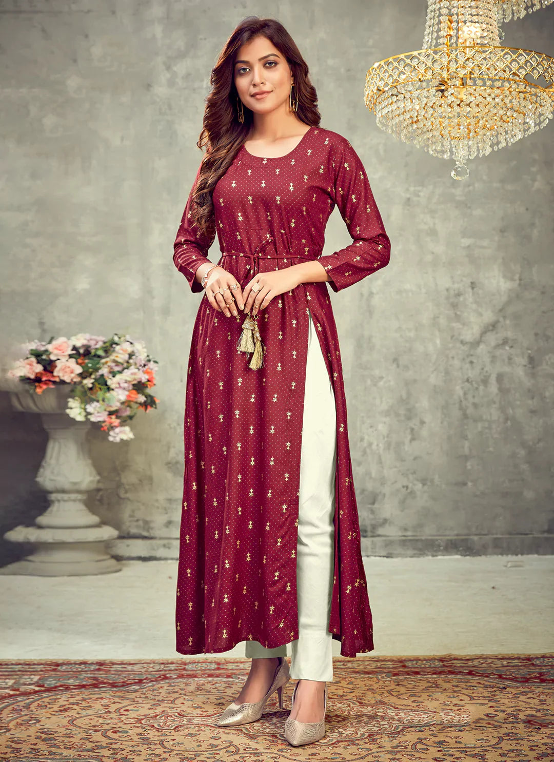 Maroon Side Slit Designer Empire A-Line Kurta treevesto