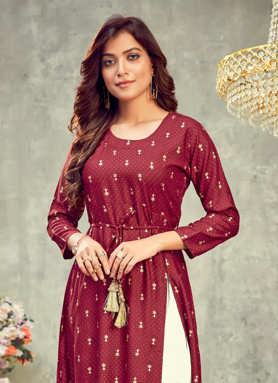 Maroon Side Slit Designer Empire A-Line Kurta treevesto