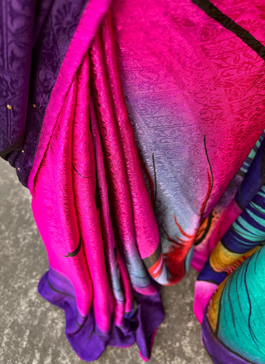 Mesmerizing Tanchoi Worked Multicolor Crepe Satin Silk Saree - TREEVESTO
