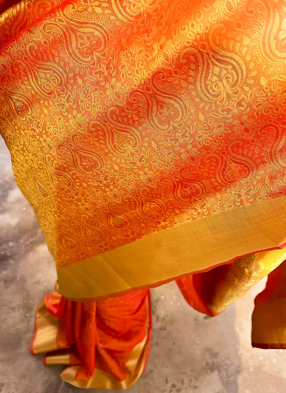 Orange Lightweight Kanjivaram Silk Saree - TREEVESTO