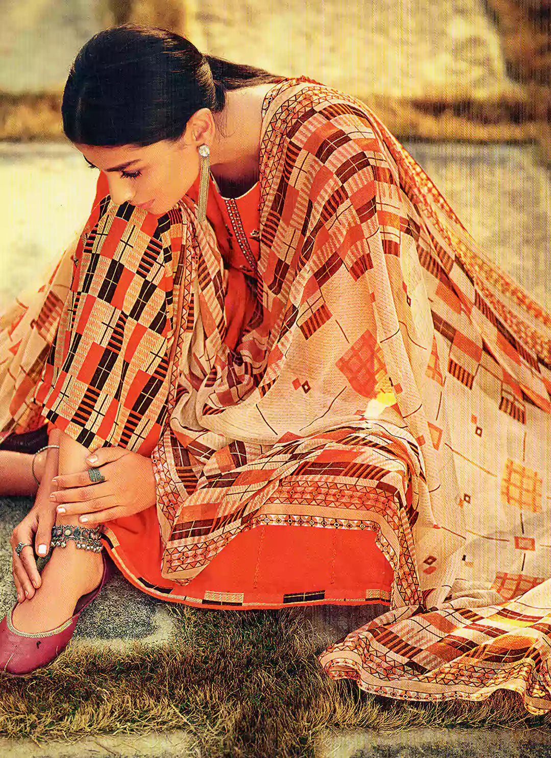 Embroidered Orange Jam Cotton Unstitched Suit Material treevesto