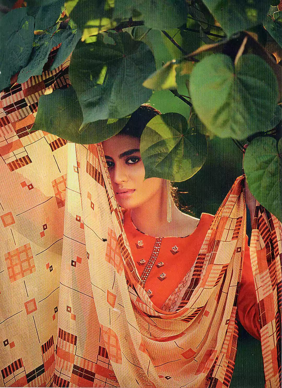 Embroidered Orange Jam Cotton Unstitched Suit Material treevesto