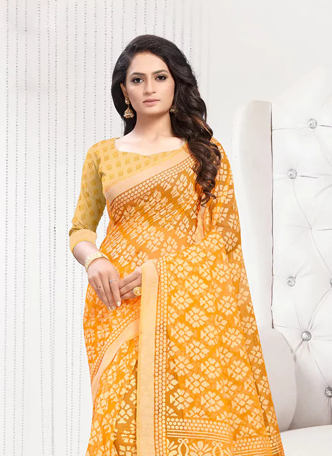 Orange Soft Cotton Brasso Woven Saree - TREEVESTO