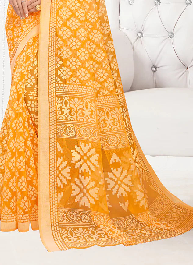 Orange Soft Cotton Brasso Woven Saree - TREEVESTO