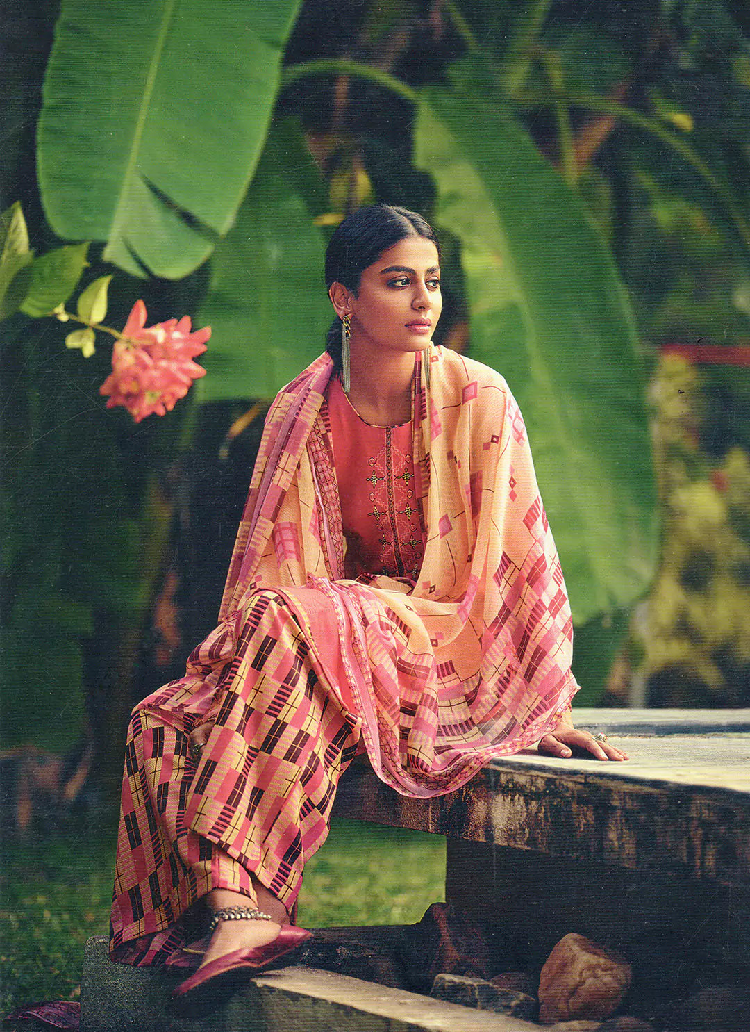 Embroidered Peach Jam Cotton Unstitched Suit Material treevesto