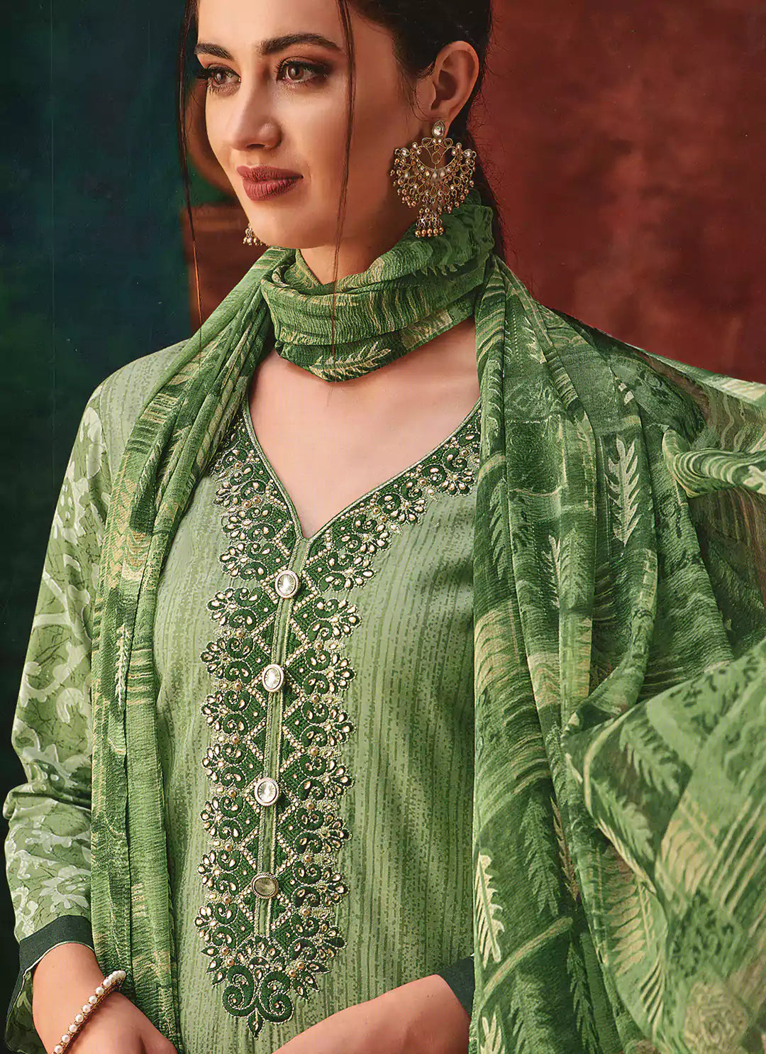 Pista Green Cambric Cotton Full Suit Set treevesto