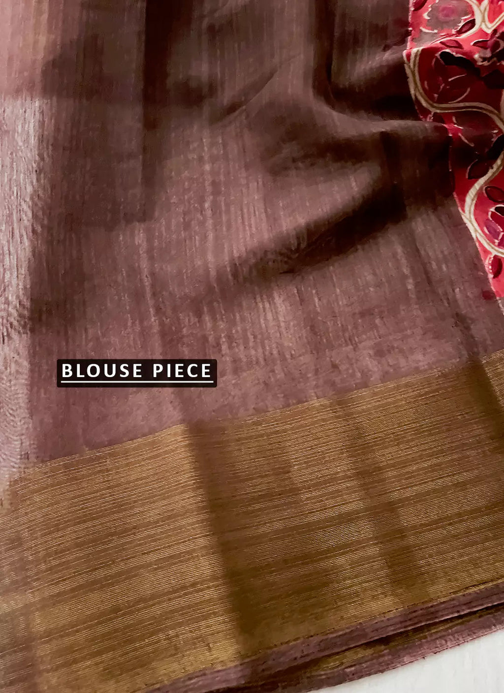 Printed Reddish Pink Linen Cotton Saree treevesto