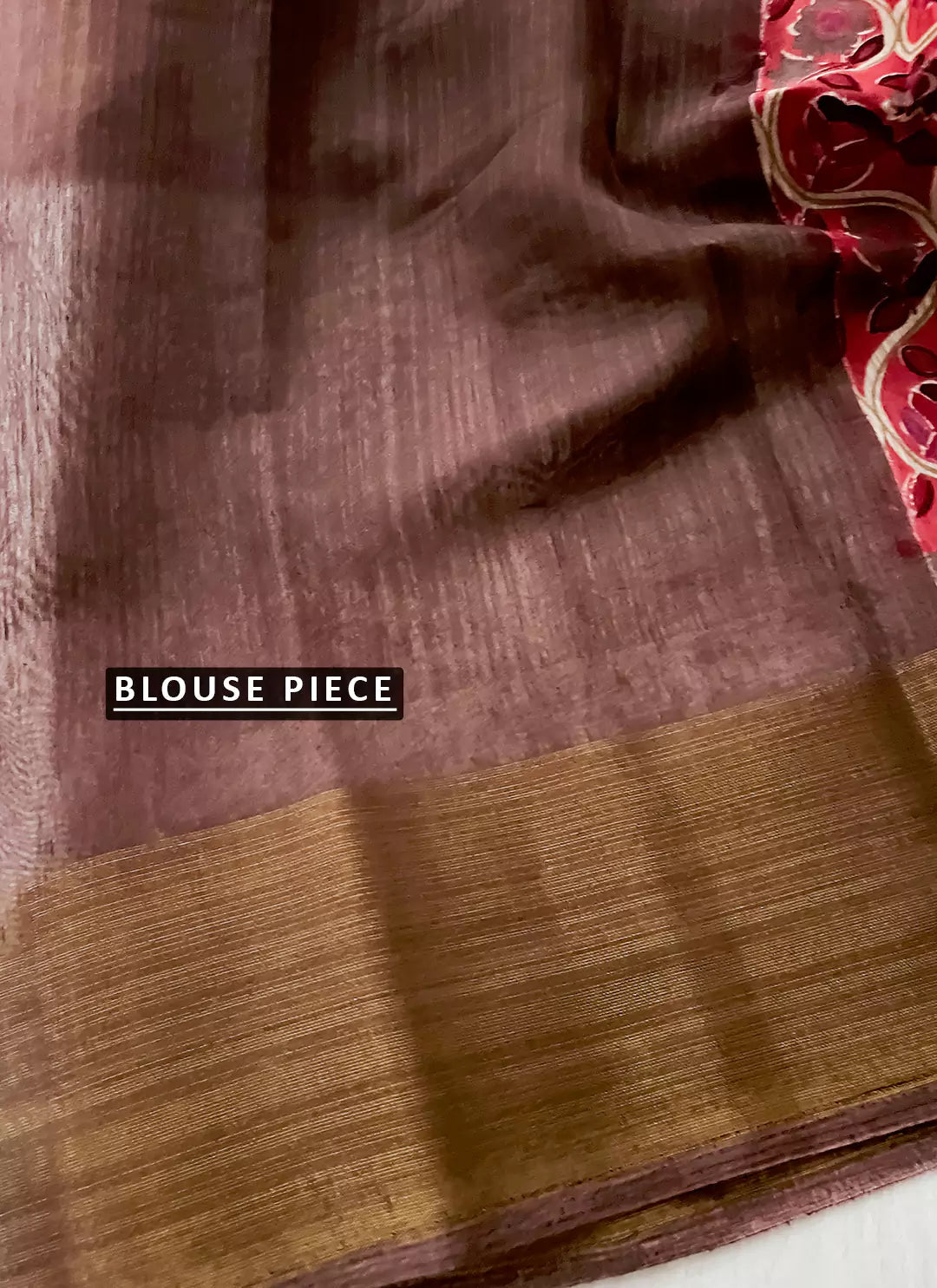 Printed Reddish Pink Linen Cotton Saree treevesto