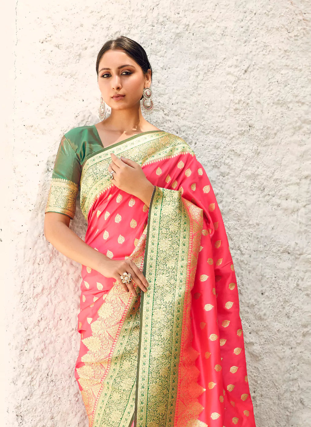 Punch Pink Banarasi Silk Saree - TREEVESTO