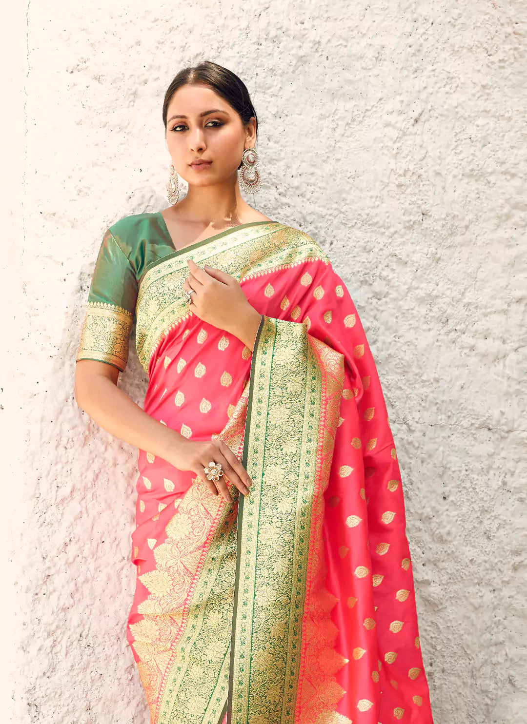 Punch Pink Banarasi Silk Saree - TREEVESTO