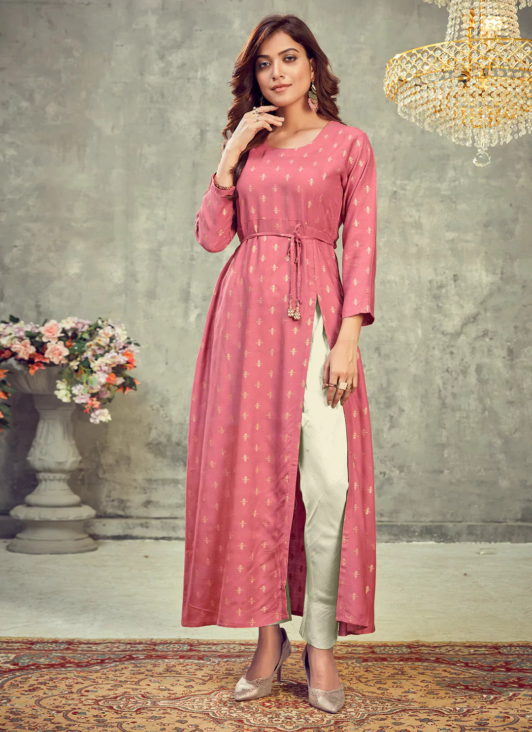 Quartz Pink Side Slit Designer Empire A-Line Kurta treevesto
