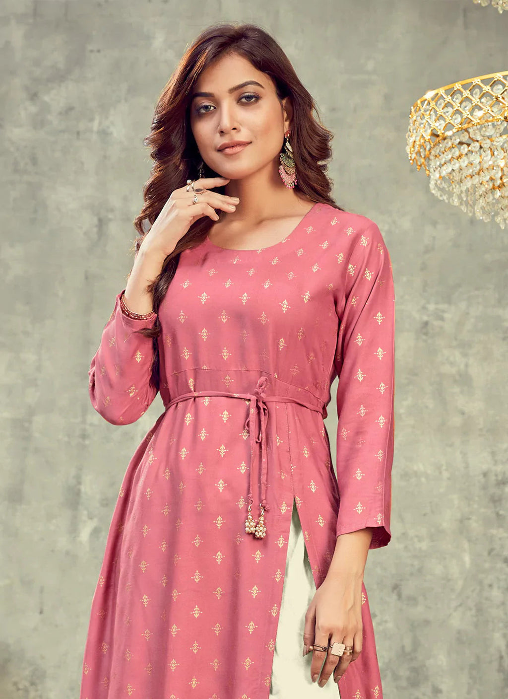 Quartz Pink Side Slit Designer Empire A-Line Kurta treevesto