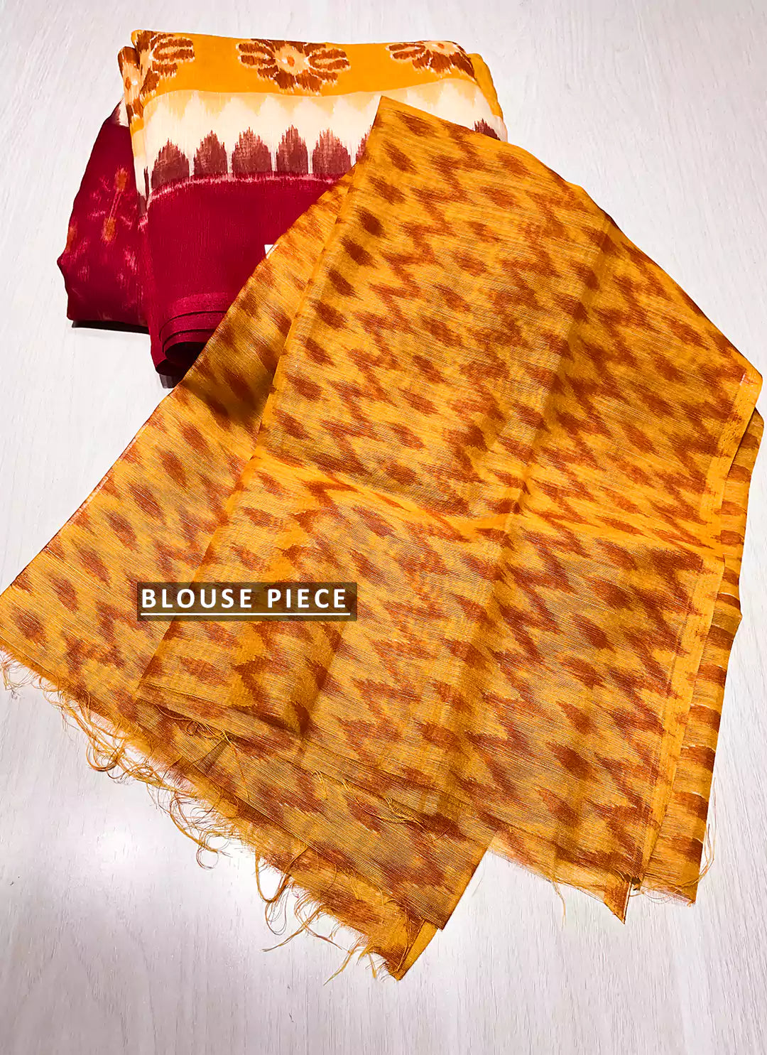 Red & Yellow Cotton Blend Saree - TREEVESTO