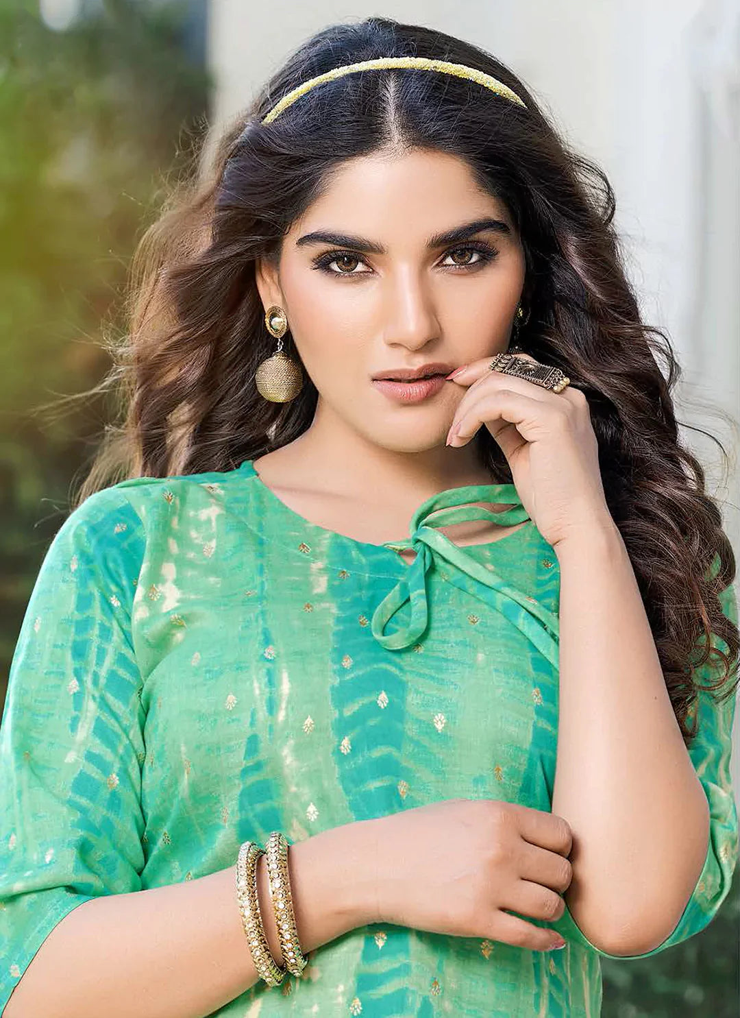 Shibori Print Sea Green Straight Kurta With Pocket treevesto