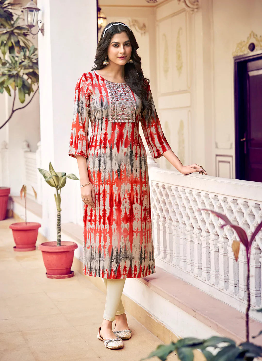Shibori Print Yoke Design Liva Straight Kurta treevesto