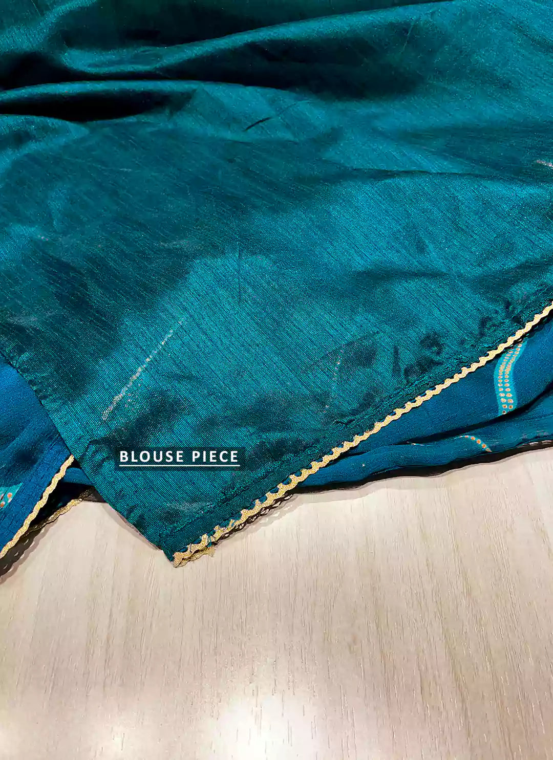 Teal Blue Moss Chiffon Leheriya Saree - TREEVESTO