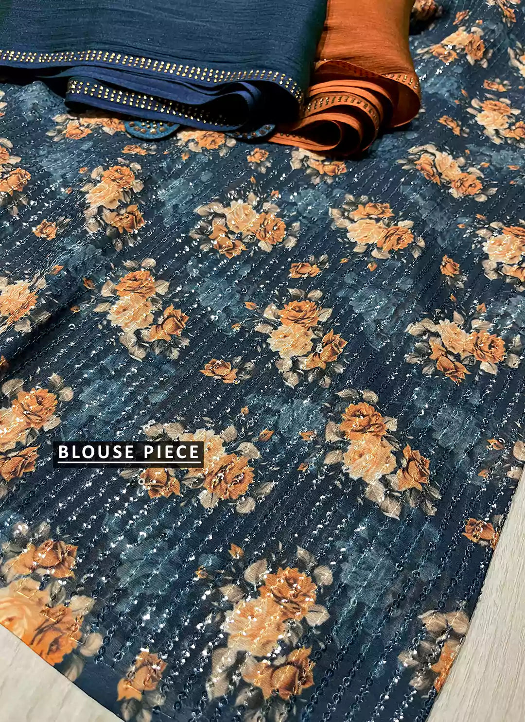 Teal Blue To Orange Ombre Dyed Soft Chiffon Silk Saree treevesto