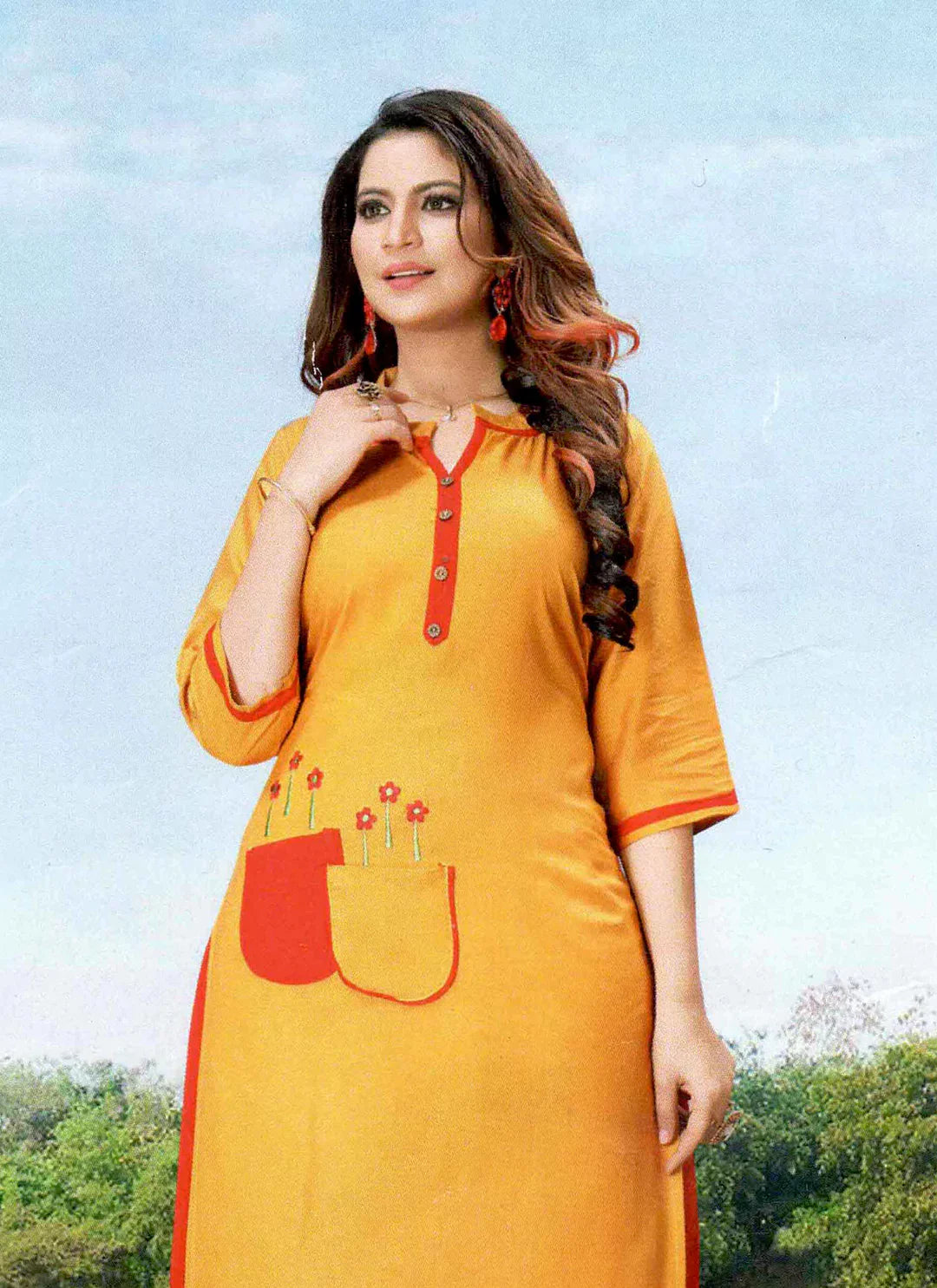 Yellow Kurta With Red Sharara Set treevesto
