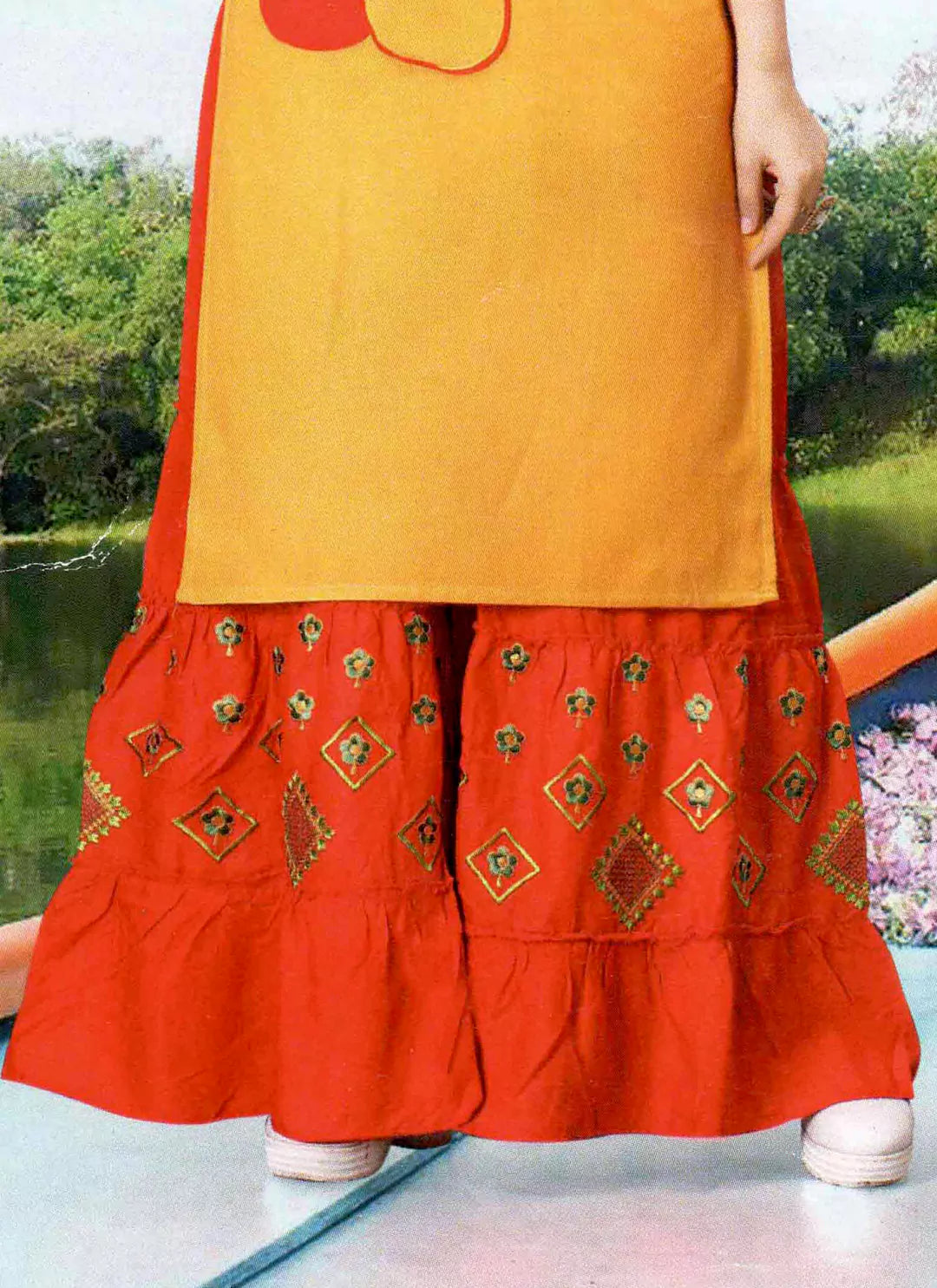 Yellow Kurta With Red Sharara Set treevesto