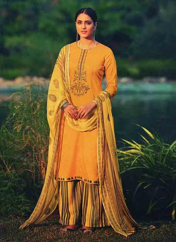 Mustard Yellow Pure Jam Cotton Embroidered Suit Piece