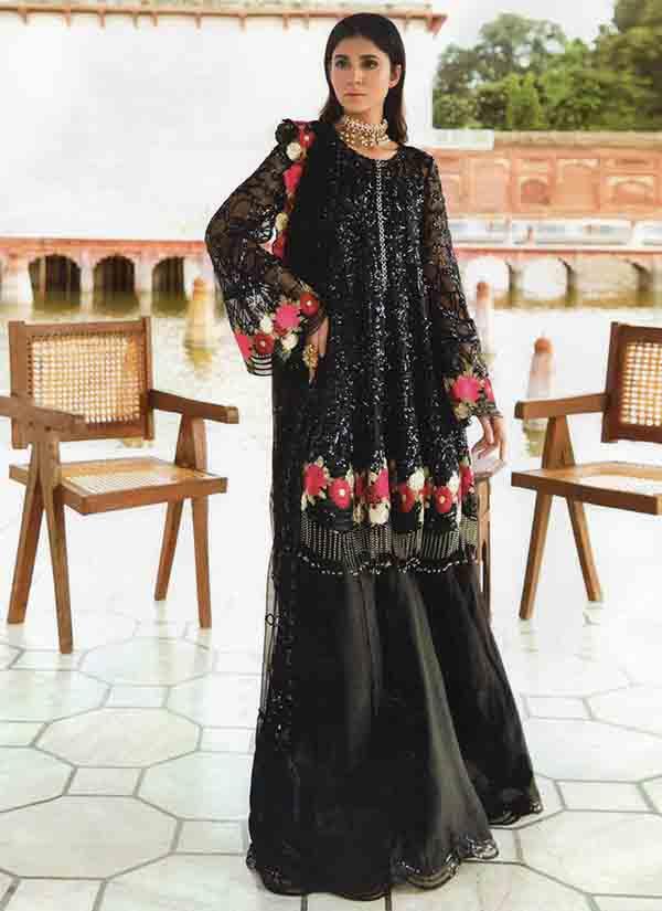 Heavy Embroidered Black Semi Stitched Dress Material