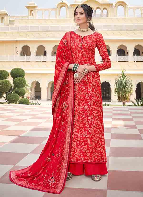 Red Heavy Banarasi Silk Suit With Heavy Hand Embroidered Dupatta