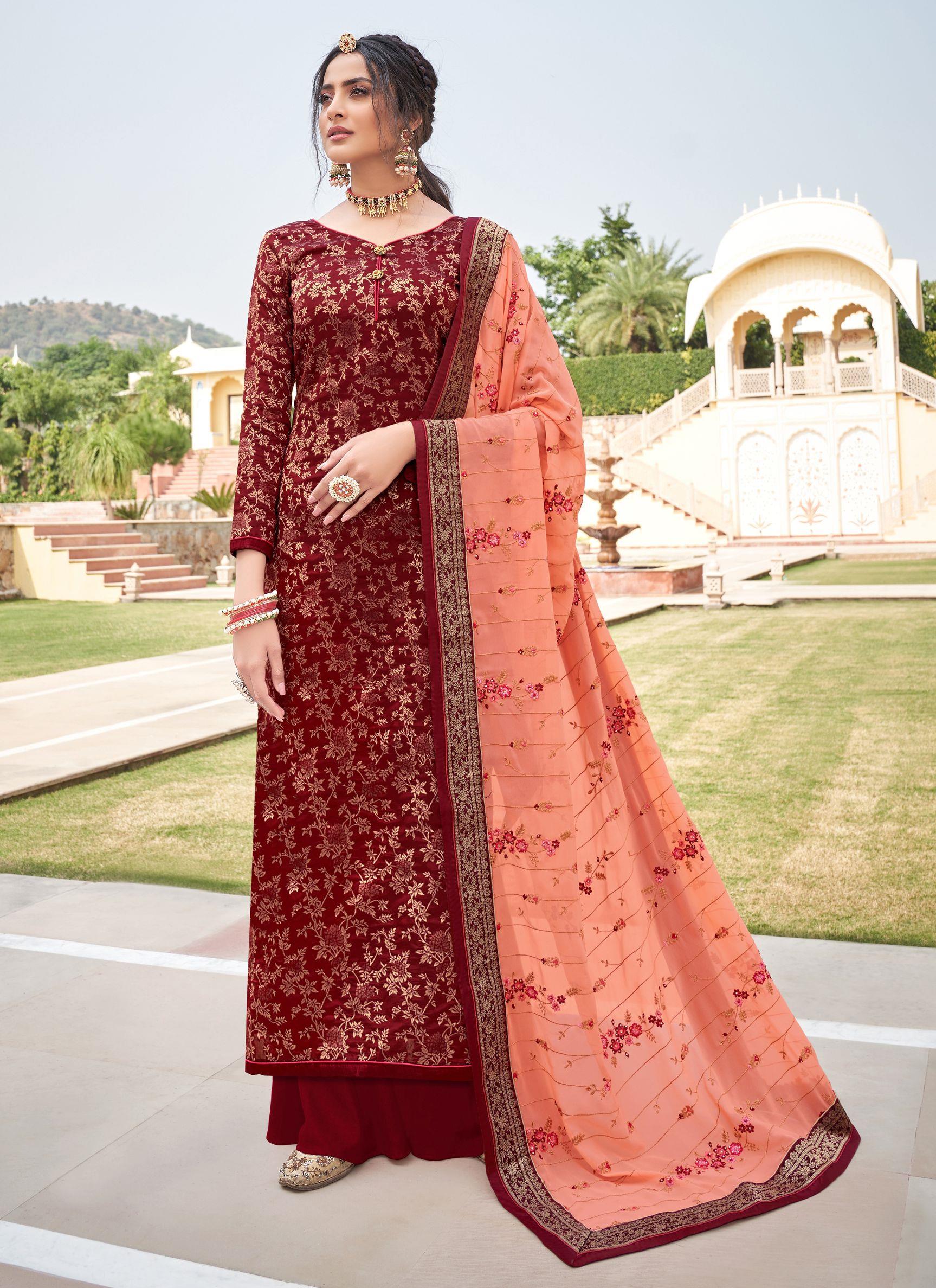 HashtagTrending Women Georgette silk dress material with heavy Banarasi  Dupatta – HashtagTrending Fashions