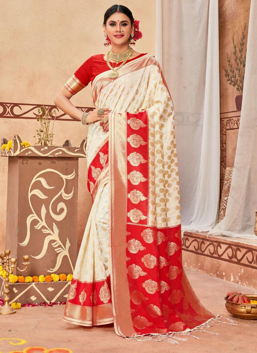 Red And White Saree - Buy Red And White Saree online in India