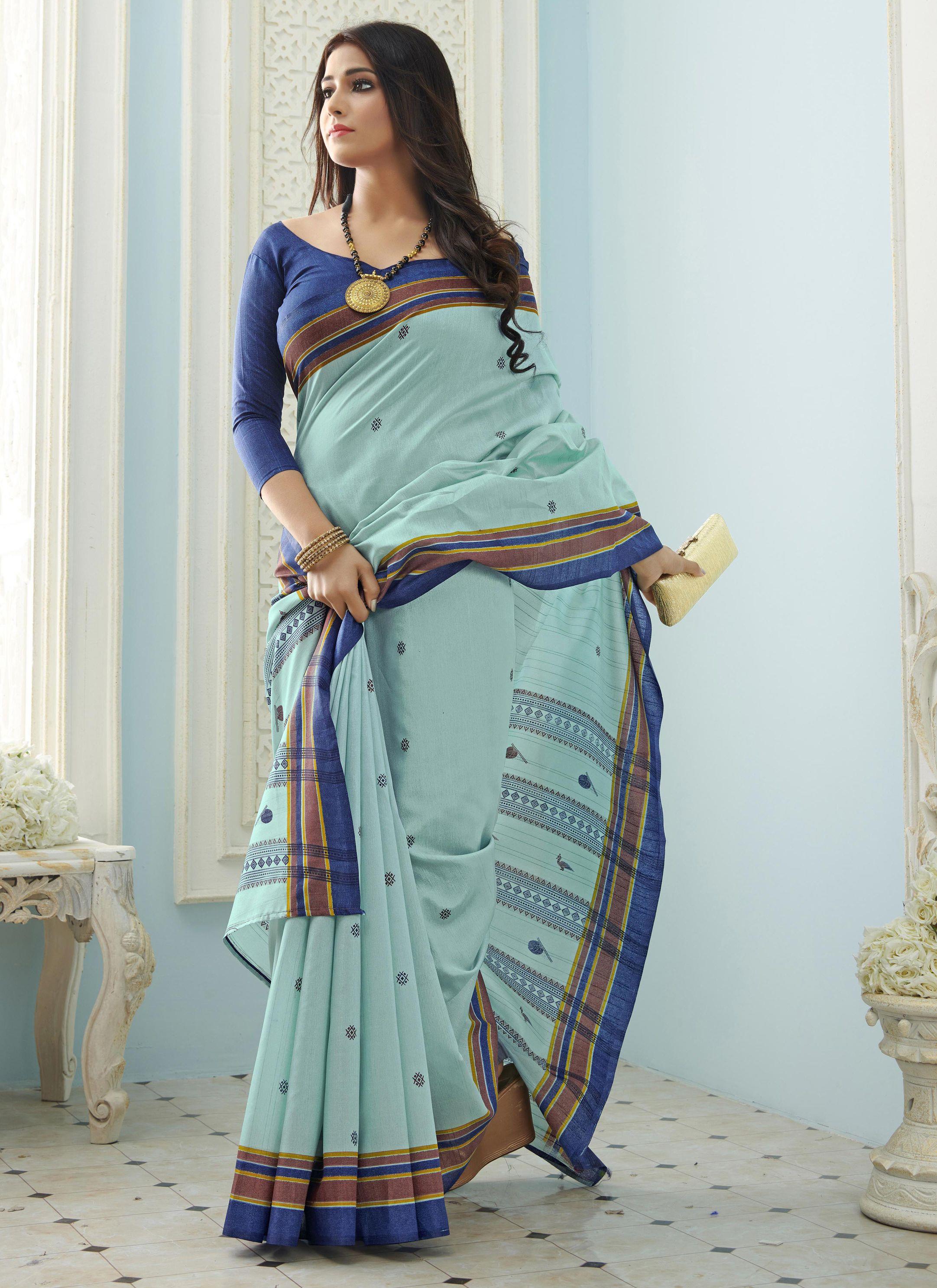 multicolor bhagalpuri cotton saree and blouse