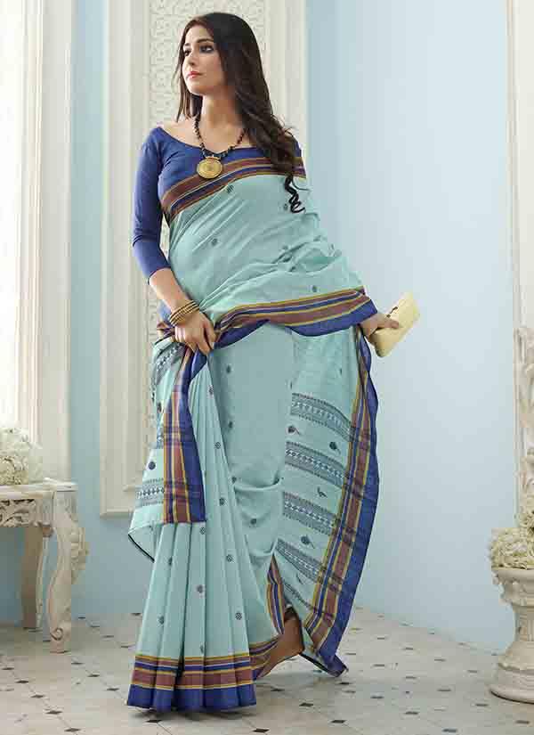 Buta Printed Soft Bhagalpuri Silk Saree In Sky Blue