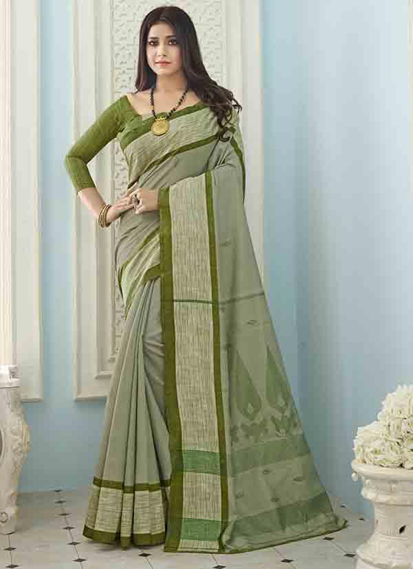 Light Olive Green Soft Bhagalpuri Silk Saree