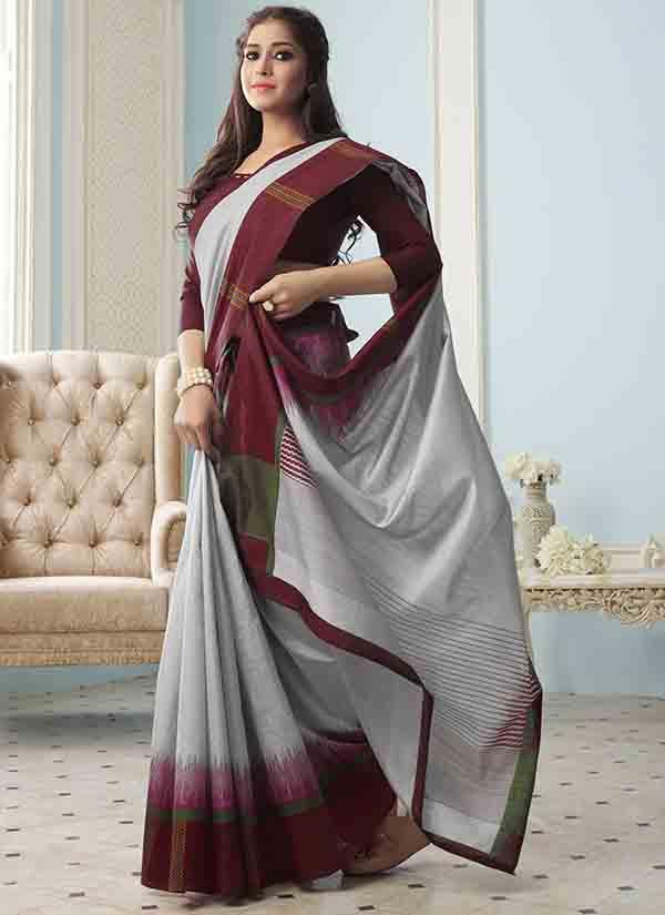Grey Coloured Soft Bhagalpuri Silk Saree