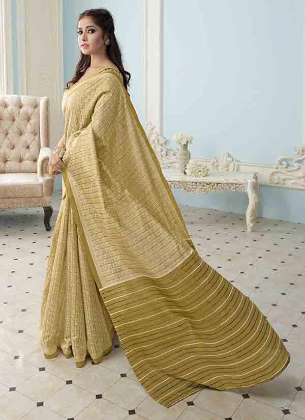 Green Gold Coloured Concentric Printed Soft Bhagalpuri Silk Saree