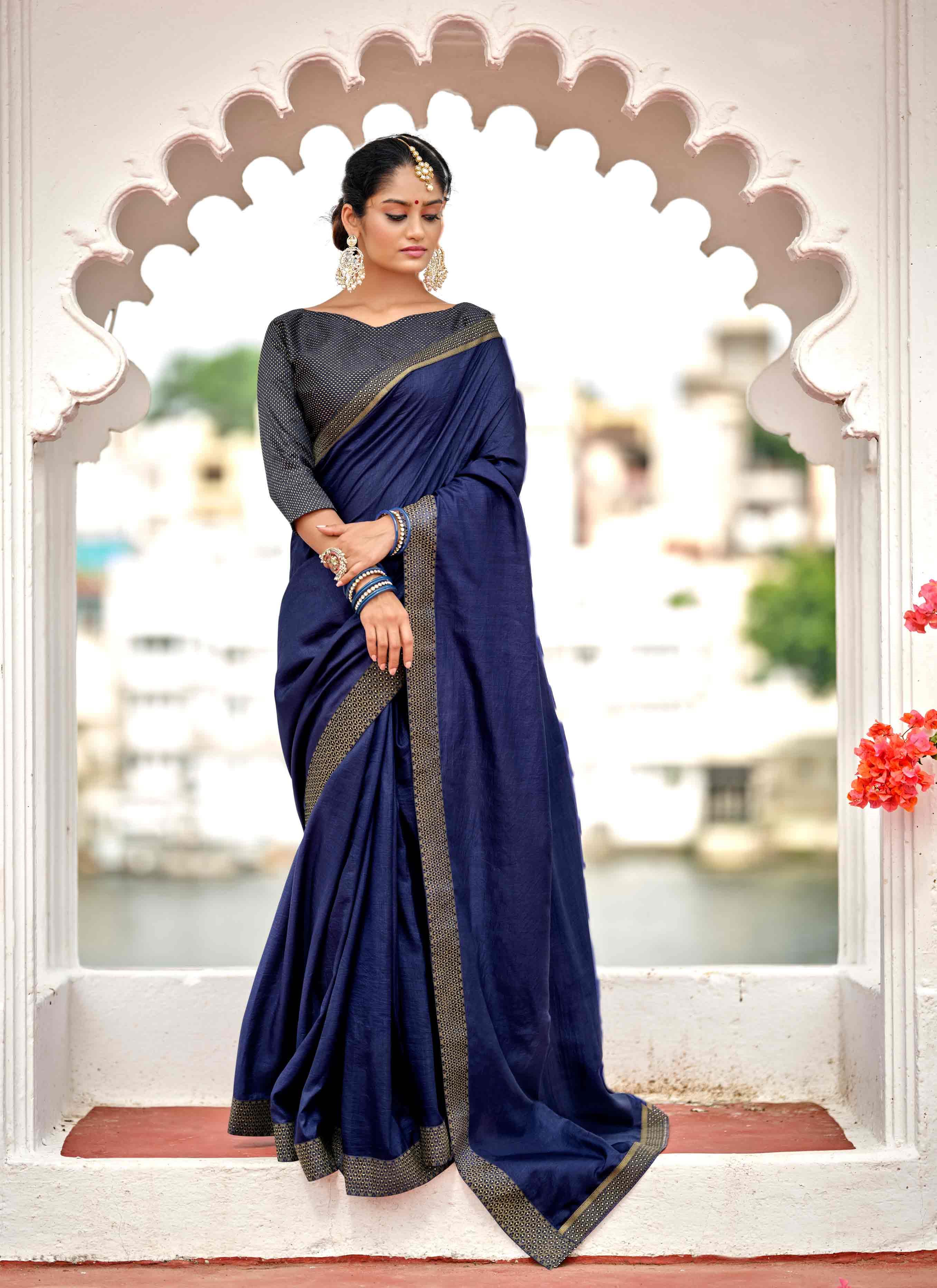 Party Wear Navy Blue Plain Mysore Silk Sarees, 5.5 m (separate blouse  piece) at Rs 540/piece in Surat