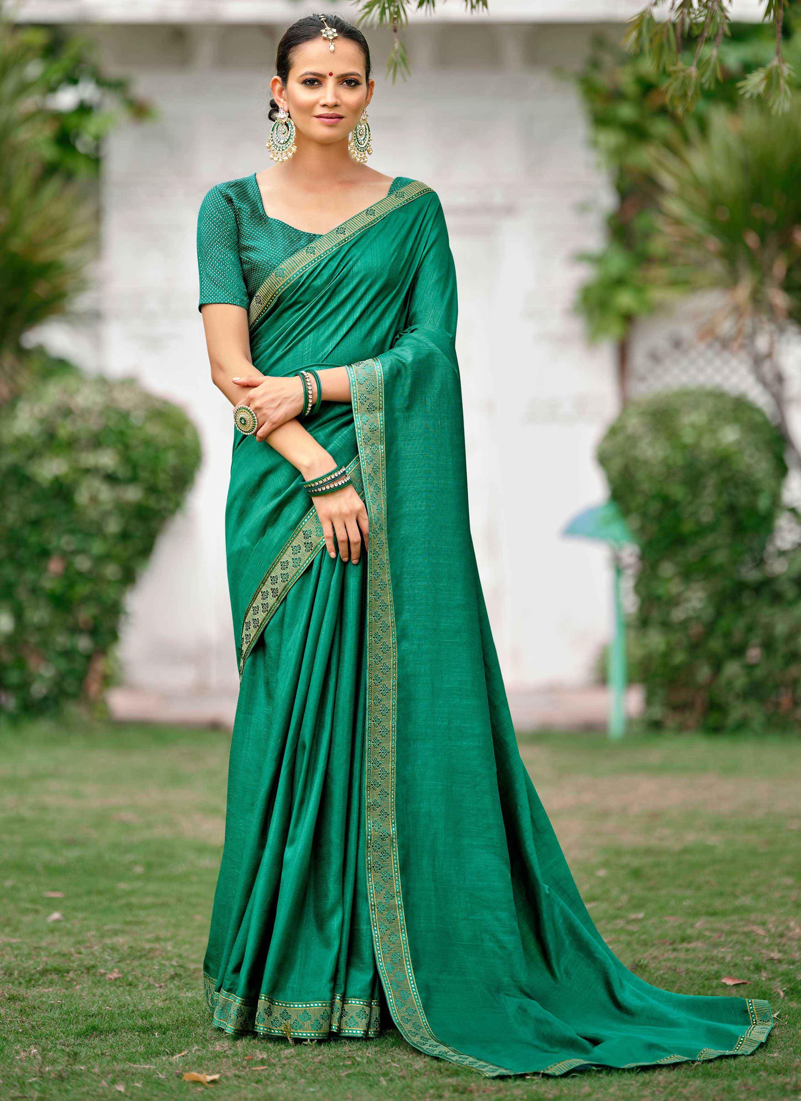 Plain Green Sarees: Buy Latest Designs Online