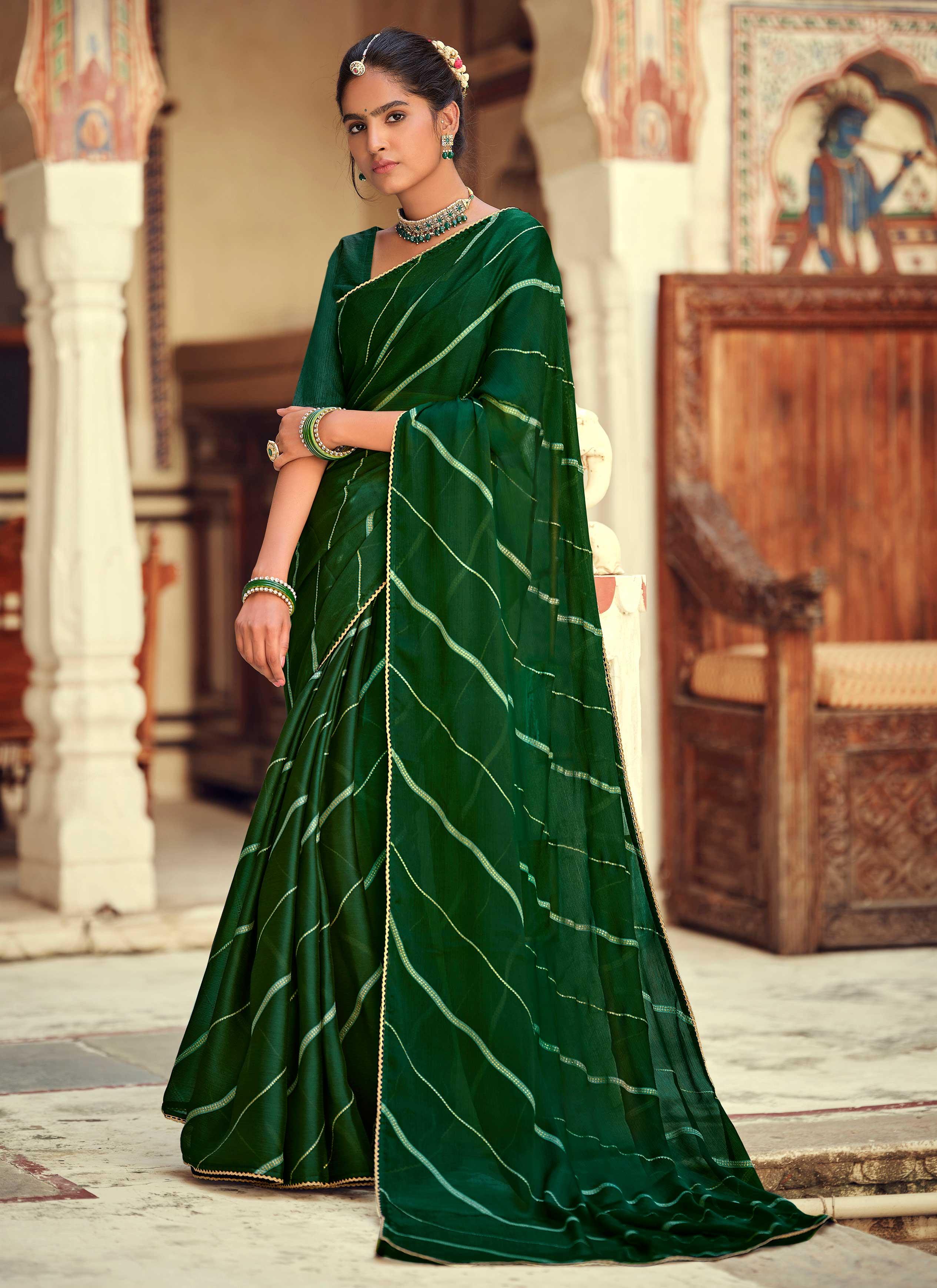 Leheriya - Blue Green White Mulberry Silk Saree – House Of Vaarasa