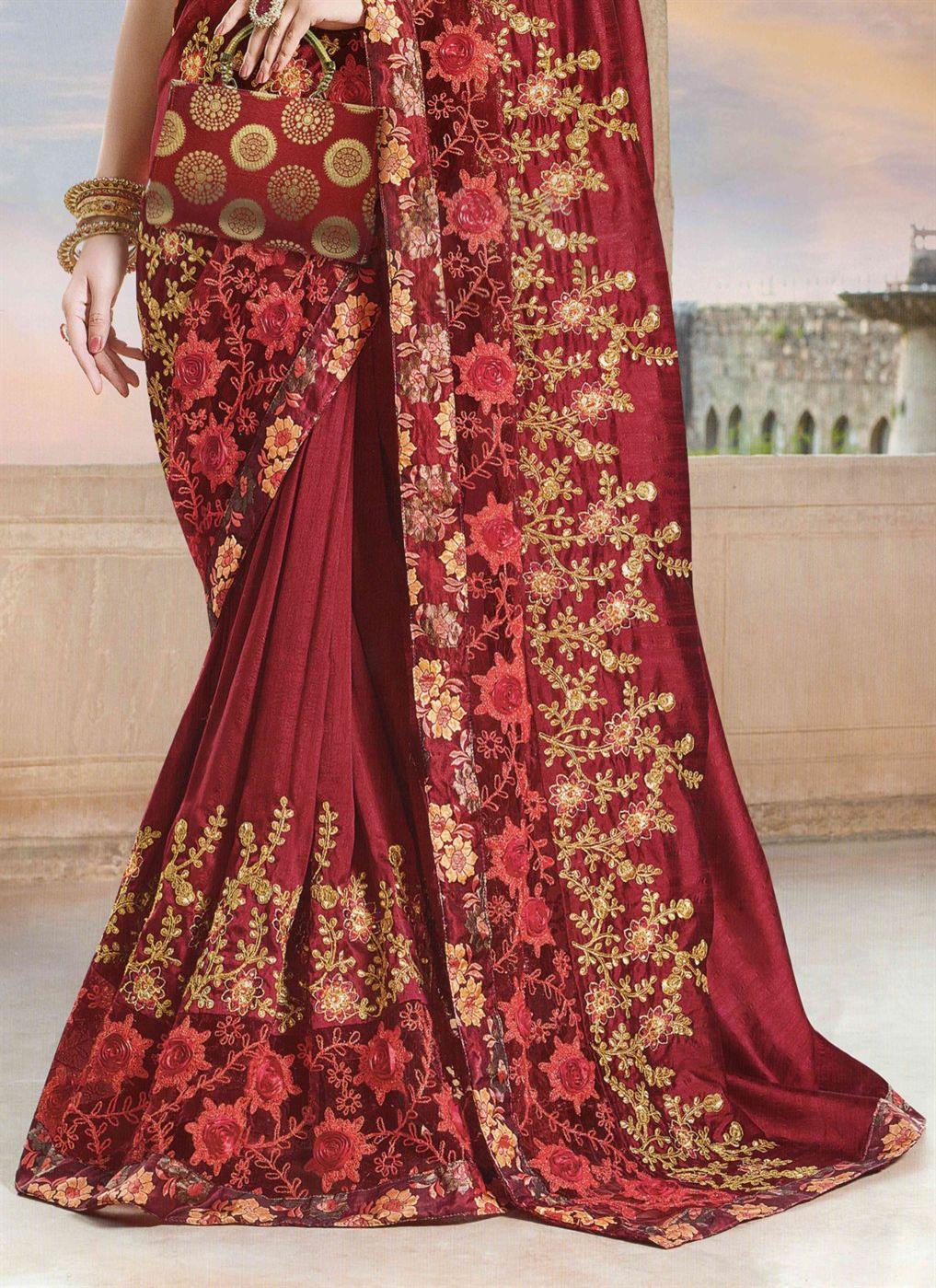 Maroon Art Silk Indian Bridesmaid Wedding Saree SRPRF164601 –  ShreeFashionWear