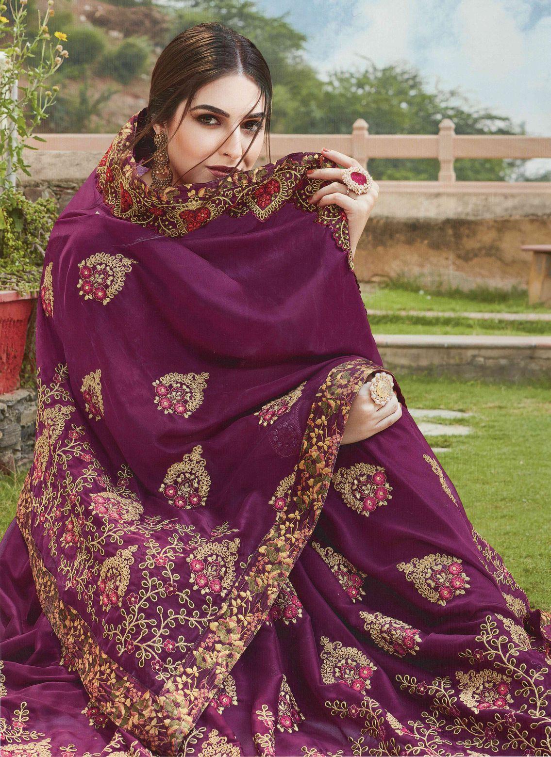 Vichitra Silk Designer Saree In Wine Colour - SR1542559