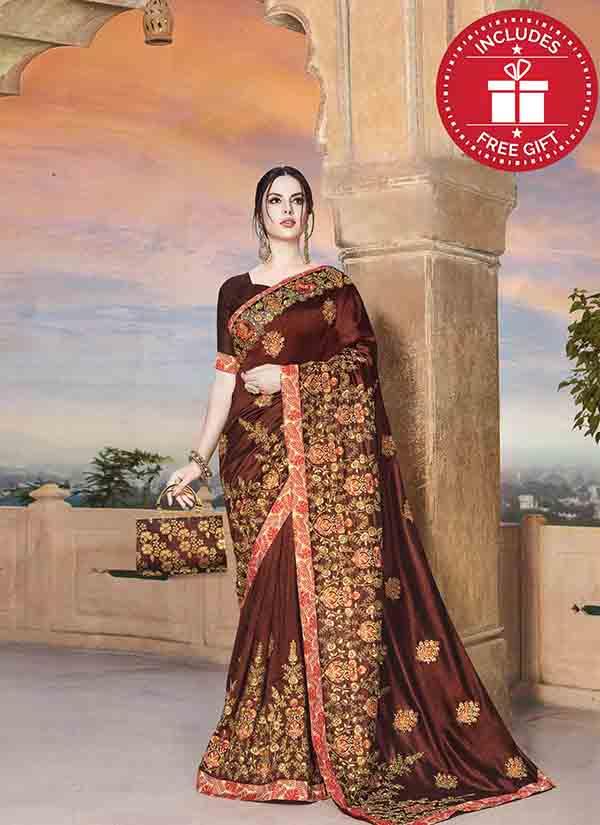 Pre-Order: 'Guldasta' Brown Pure Katan Silk Banarasi Handloom Saree - Tilfi