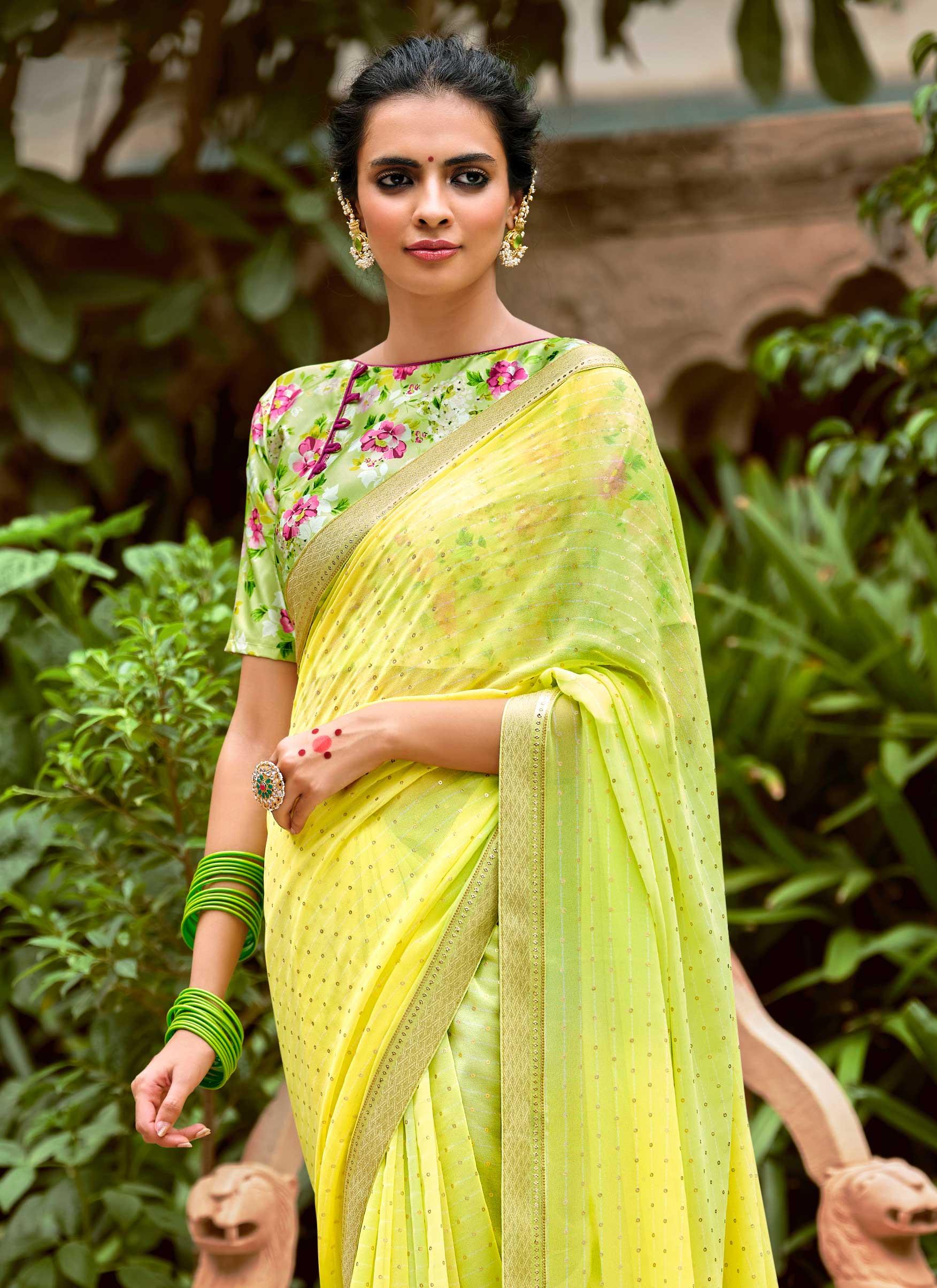 Buy Saksham & Neharicka Green Saree in Chanderi Patchwork And Embroidery  With Unstitched Blouse online