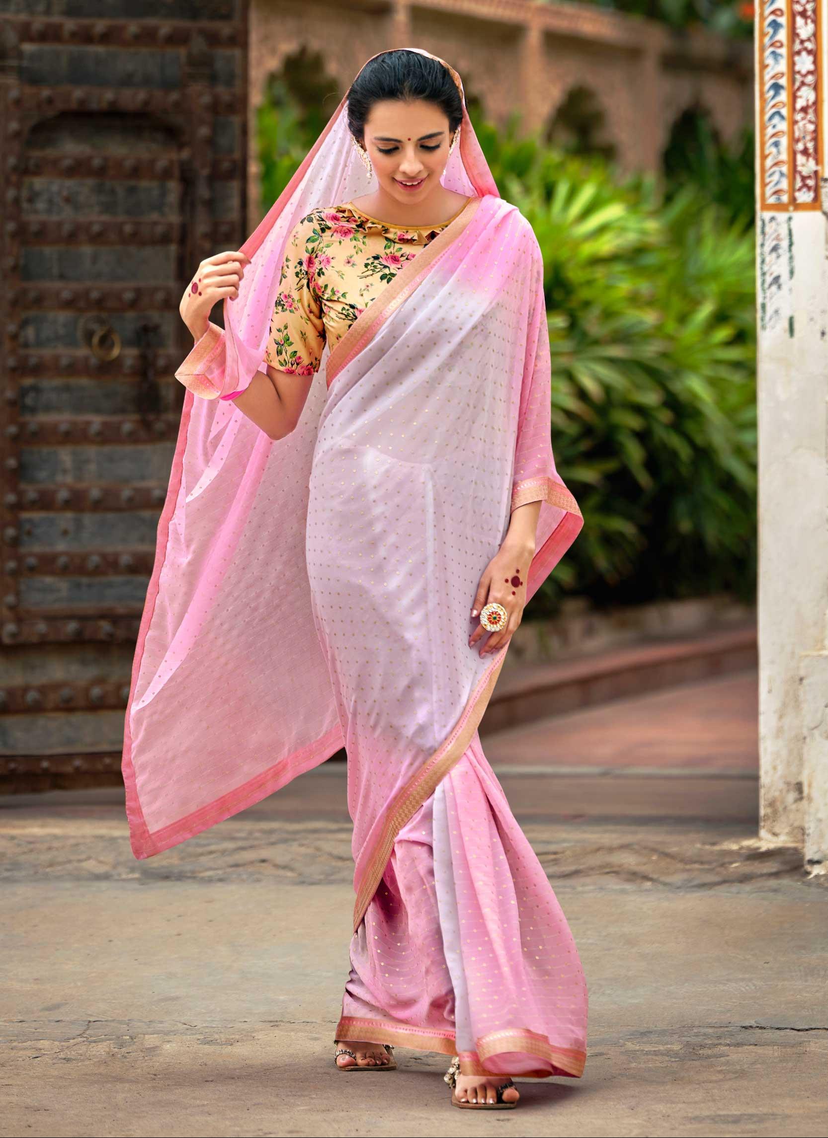 Pink mul cotton plain saree – YoshnasByEla