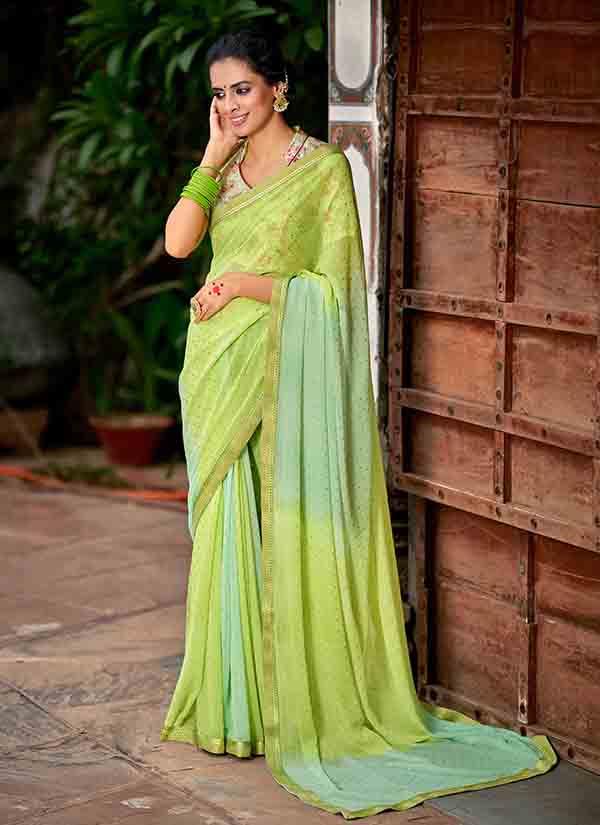 Mint Green Ombre Dyed Soft Georgette Saree