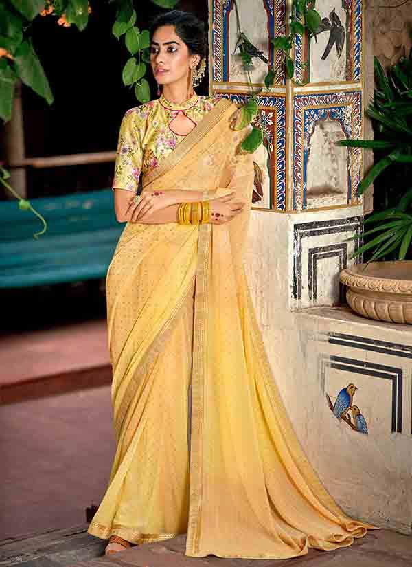 Yellow Ombre Dyed Soft Georgette Saree